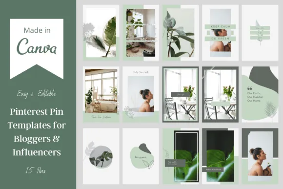 15 Green Pinterest Pin Templates for Canva
