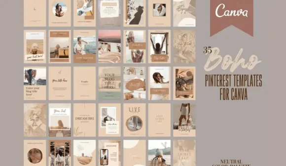 35 Boho Pinterest Pin Templates for Canva