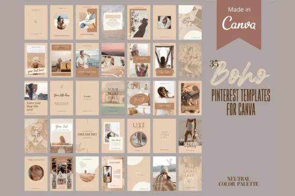35 Boho Pinterest Pin Templates for Canva