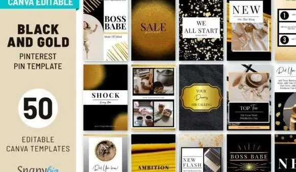 50 Black & Gold Pinterest Templates for Canva
