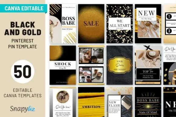 50 Black & Gold Pinterest Templates for Canva