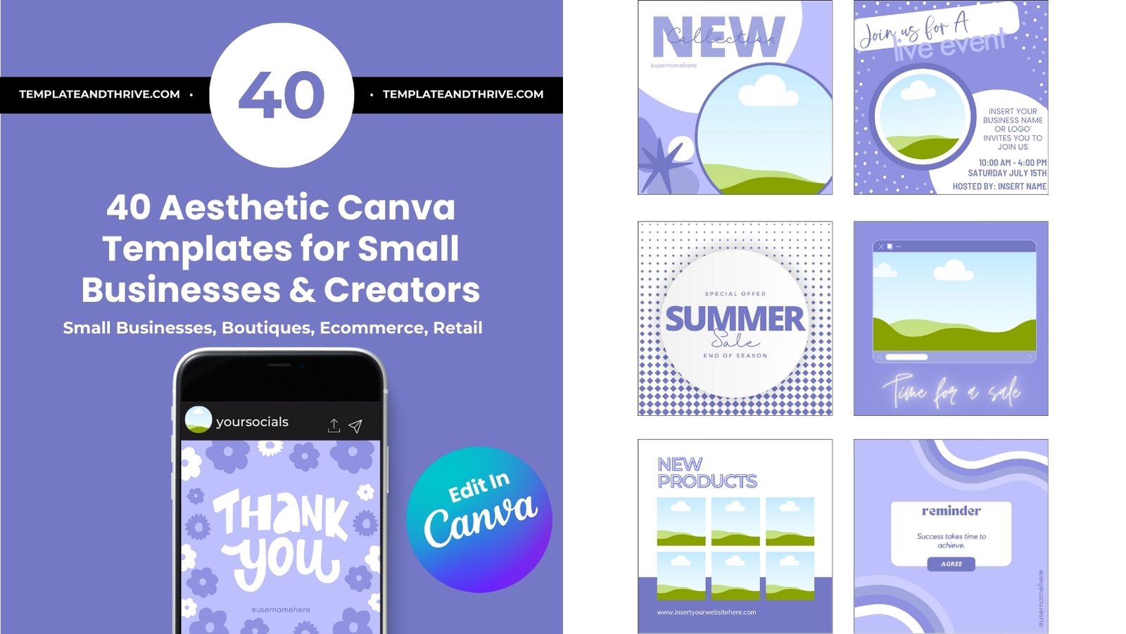 40 Aesthetic Canva Templates for Small Businesses, Boutiques, Ecommerce, Retail