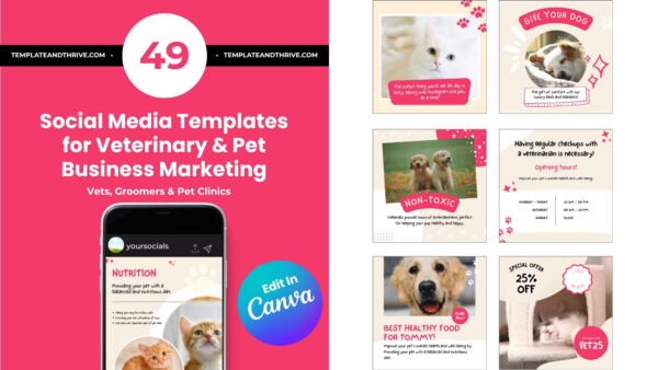 Veterinary Social Media Templates for Pet Businesses | 49 Canva Templates for Vets, Groomers & Pet Clinics