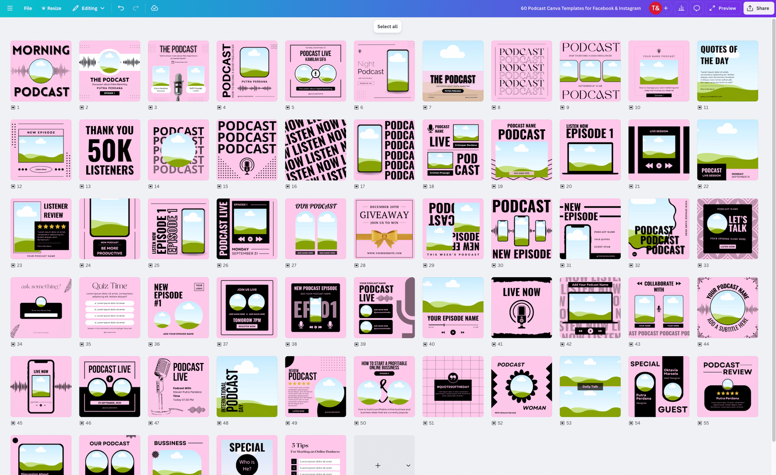 60 Podcast Social Media Canva Templates for Instagram & Facebook (Editable Post Designs) - Image 2