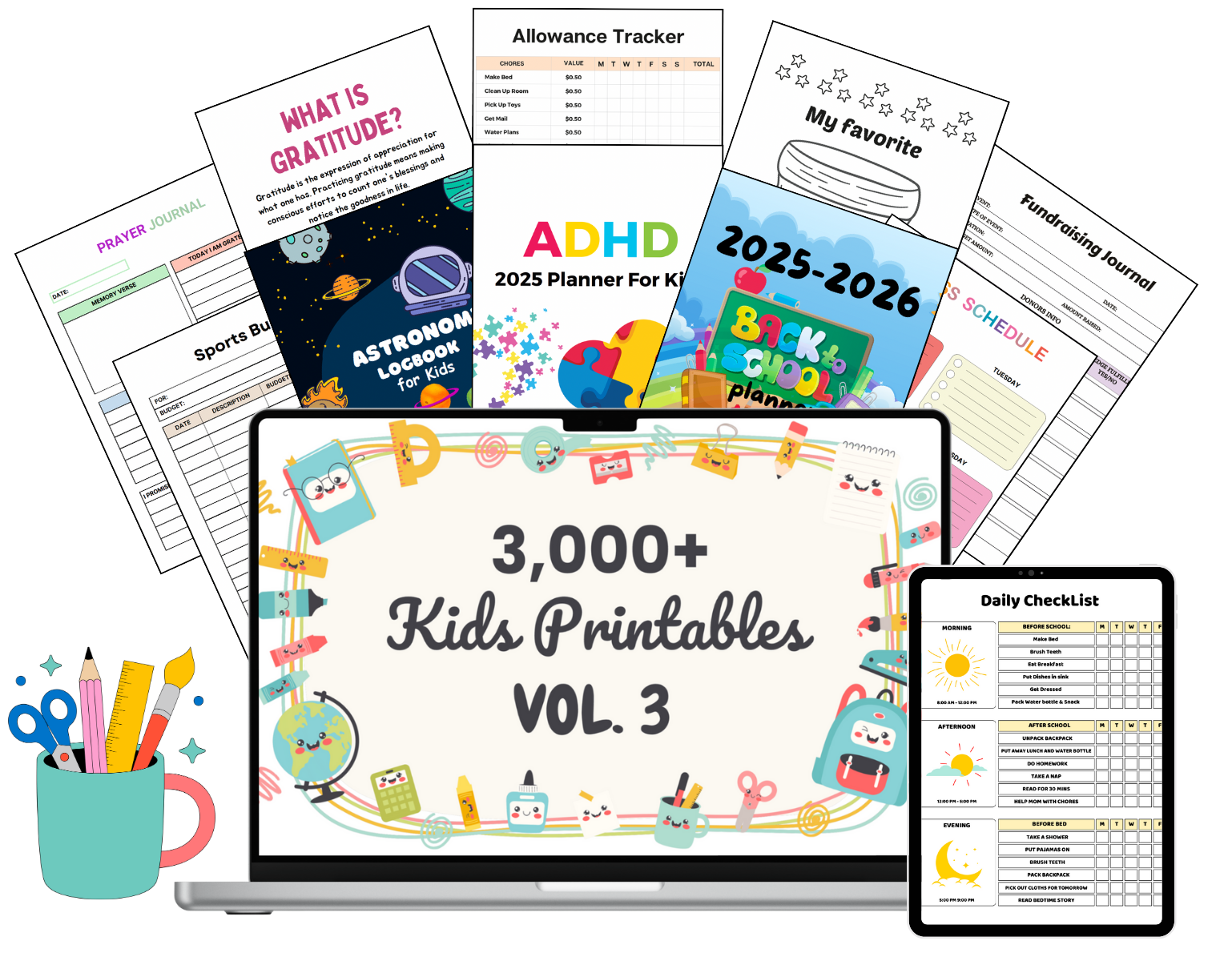 Kids Planners, Journals & Activity Mega Bundle — Volume 3 (3,000+ Printables) | Editable + PLR Resell Rights