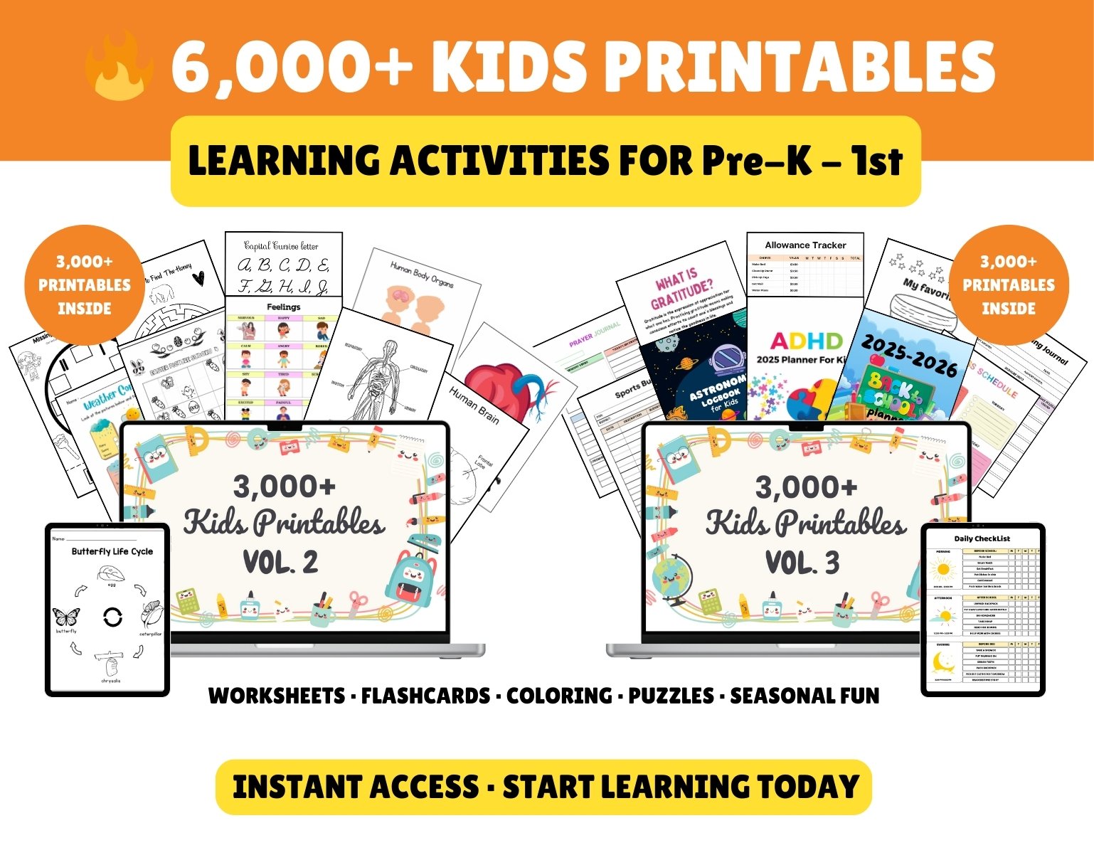 Kids Printables Mega Bundle – Volumes 2 & 3 for Pre-K – 1st – Template ...